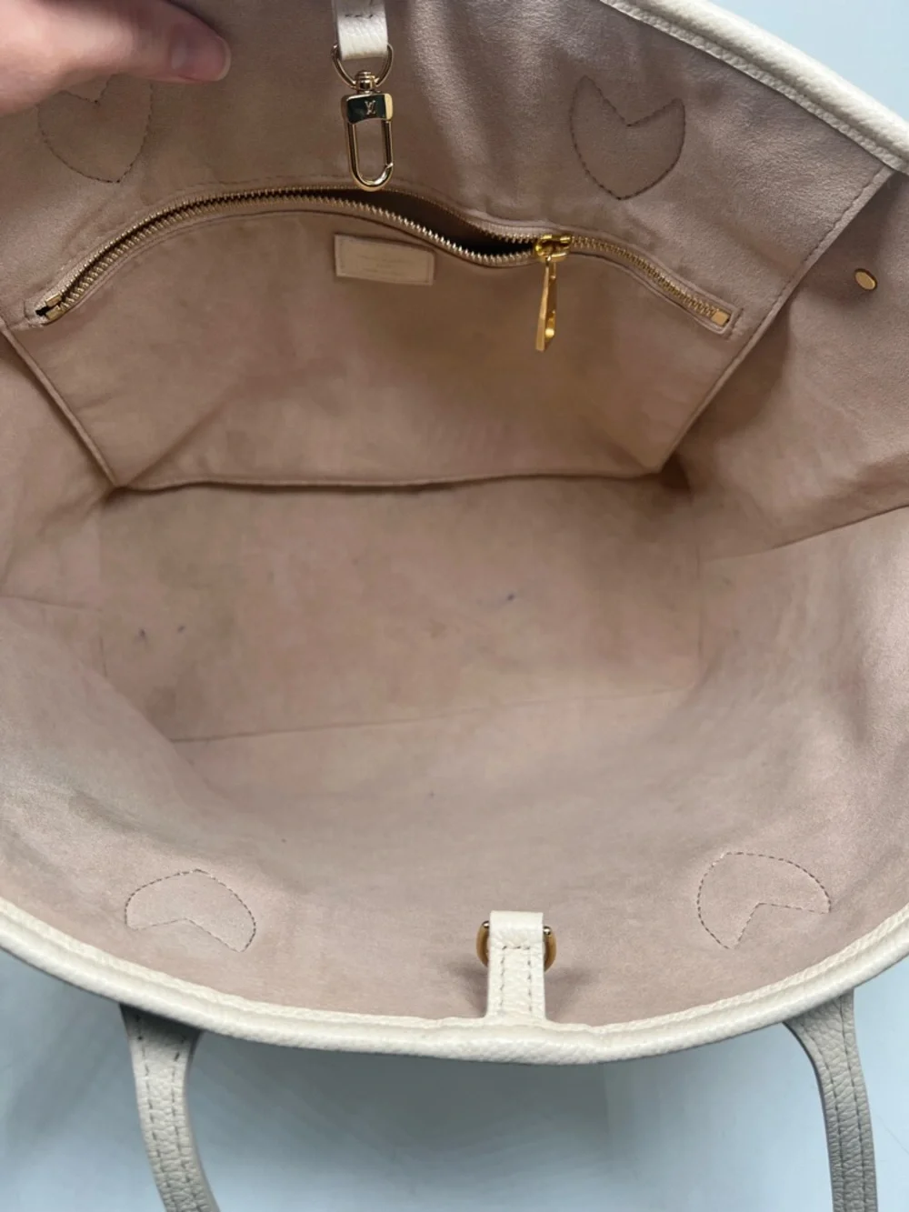 Louis Vuitton Neverfull MM Tote Bag Cream Pink Monogram Empreinte Style Tote Bag